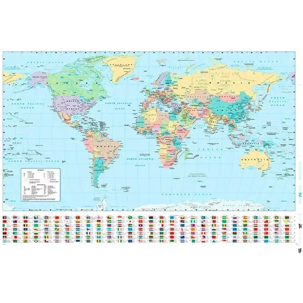 World Map With Country Flags Poster