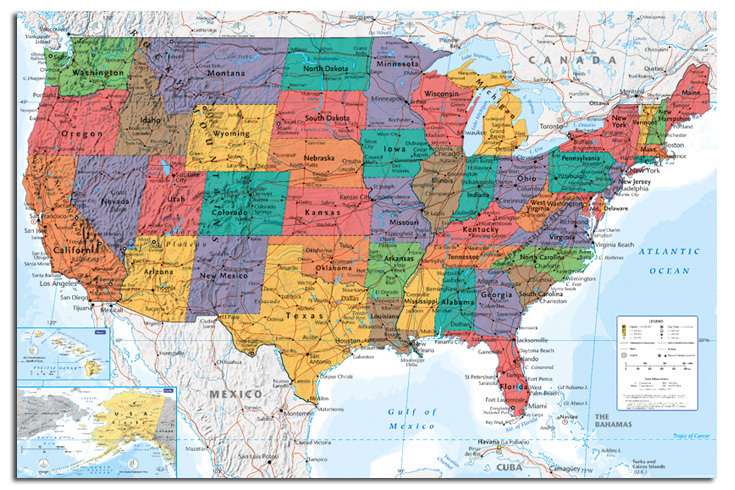 USA United States Map Wall Chart Poster