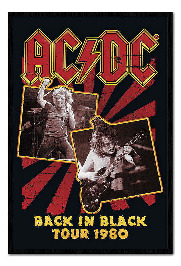 AC/DC Back In Black Tour 1980 Poster Black Wood Frame With Satin Matt ...